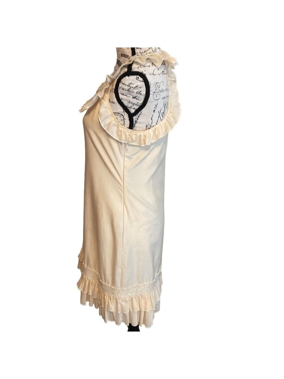 Jenny Han Shift Dress Ruffle Beaded Cotton/Silk Cream Size M - Picture 5 of 8